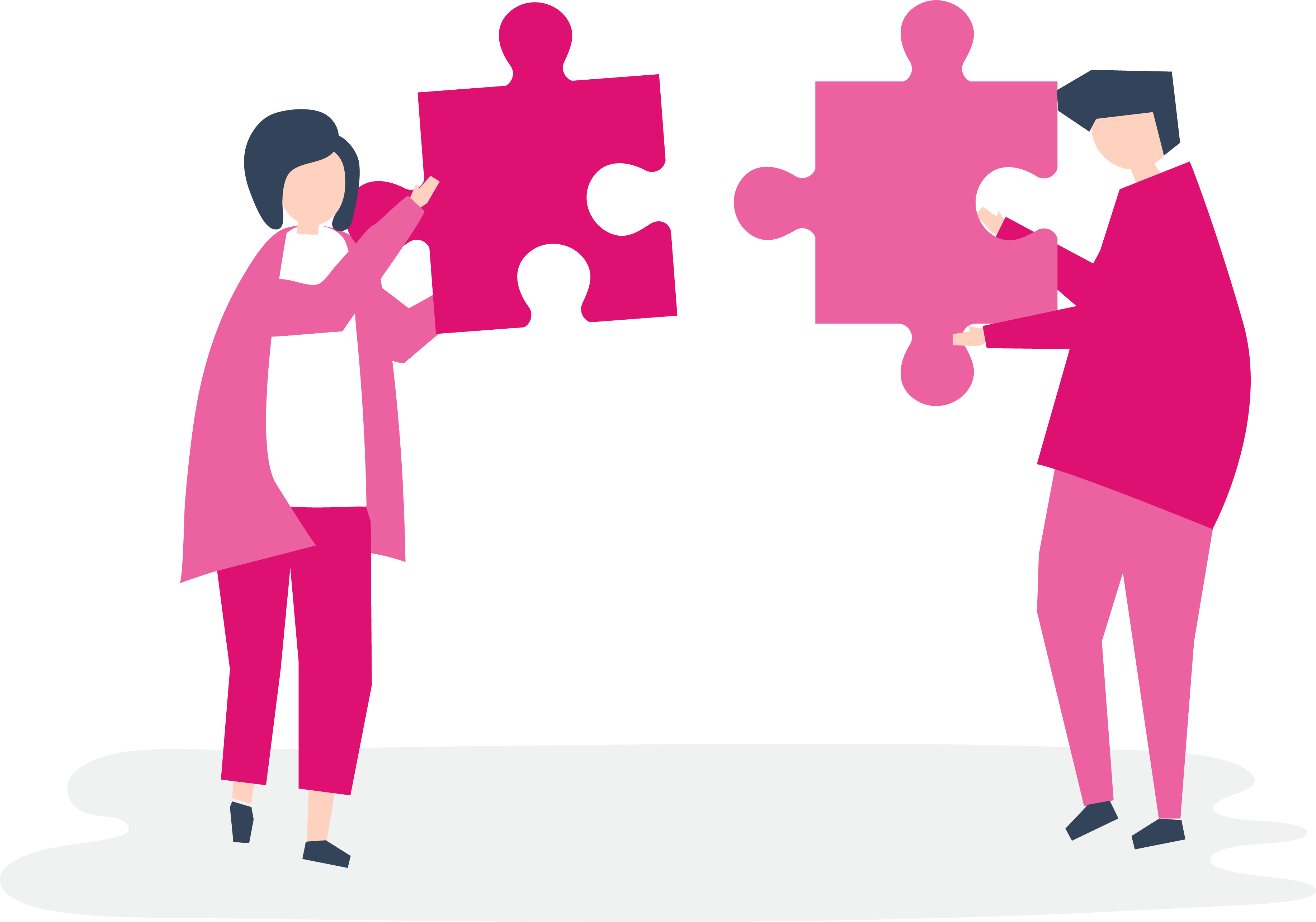 2 personnages tiennent chacun une pièce de puzzle pour s'imbriquer ensemble